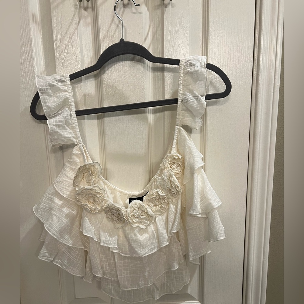 Zara White Ruffled Blouse with Tiered Details